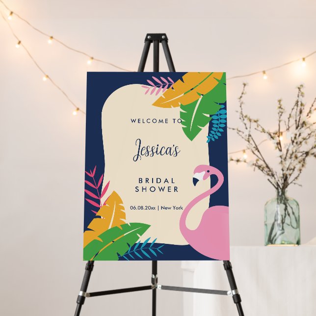 Tropical Beach Pink Flamingo Bridal Shower Welcome Foam Board (In Situ (Stand))