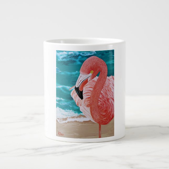 Tropical beach pink flamingo coffee mug (Front)