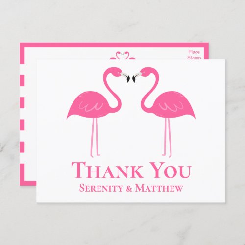 Tropical Beach Pink Flamingo Wedding Thank You    Postcard