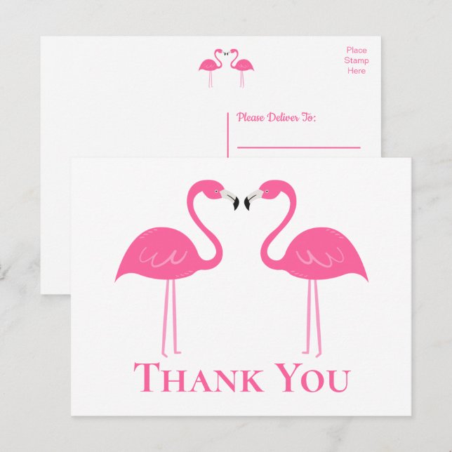 Tropical Beach Pink Flamingo Wedding Thank You  Postcard (Front/Back)