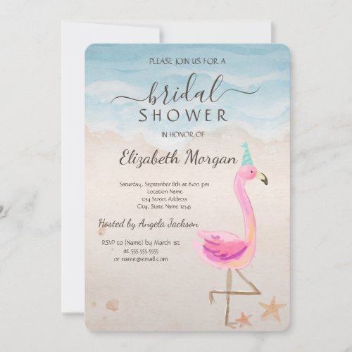 Tropical Beach Pink Flamingos Bridal Shower Invitation