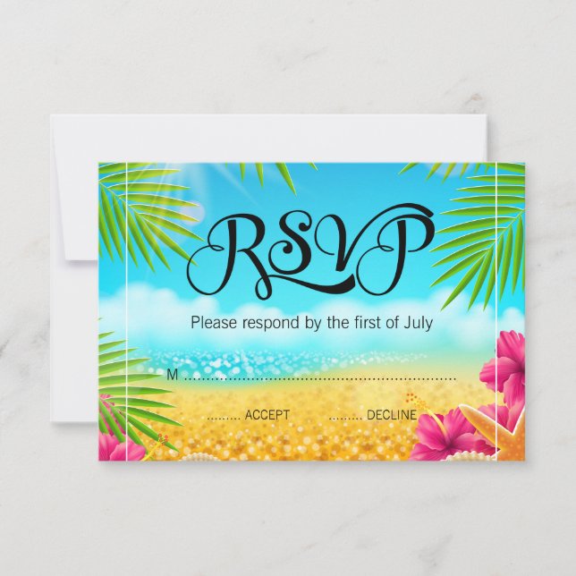 Tropical Beach Pink Hibiscus Bat Mitzvah RSVP (Front)