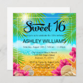 Tropical Beach Pink Hibiscus Sweet 16 Birthday Invitation (Front/Back)