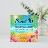 Tropical Beach Pink Hibiscus Sweet 16 Birthday Invitation (Standing Front)