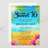 Tropical Beach Pink Hibiscus Sweet 16 Birthday Invitation (Front/Back)