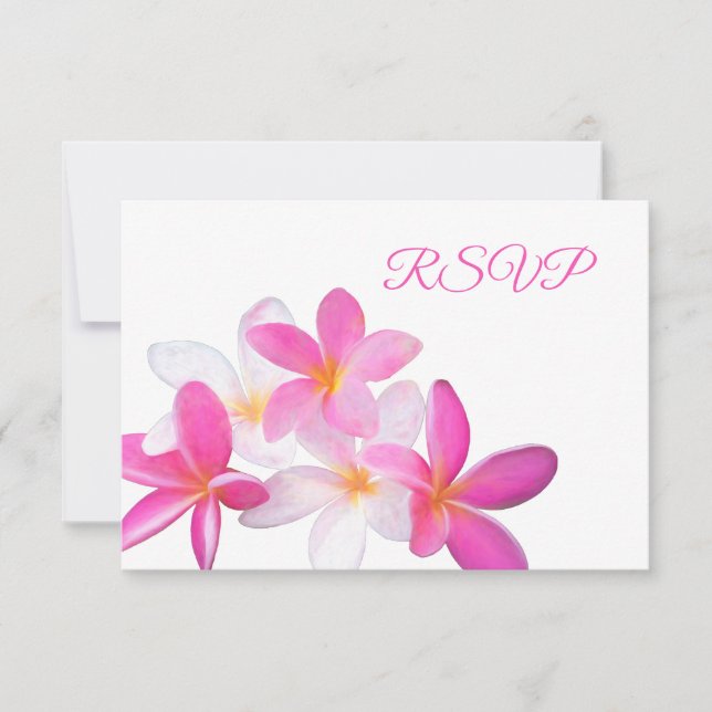 Tropical Beach Pink Plumeria Floral Reception RSVP (Front)