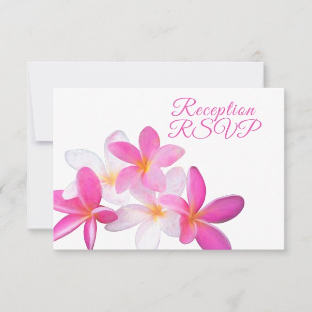 Tropical Beach Pink Plumeria Floral Reception RSVP Card (Front)
