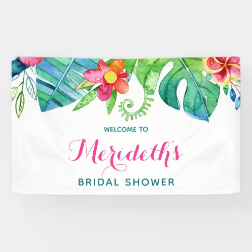 Tropical Beach Pink Teal Floral Bridal Shower Banner