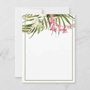 Tropical Beach Pink & White Floral Orchids Blank Note Card
