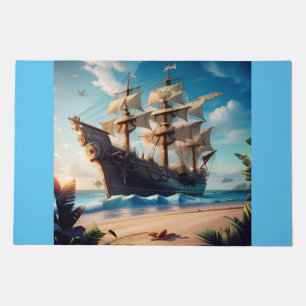 Tropical Beach Pirate Ship Doormat