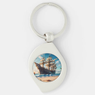 Tropical Beach Pirate Ship Keychain