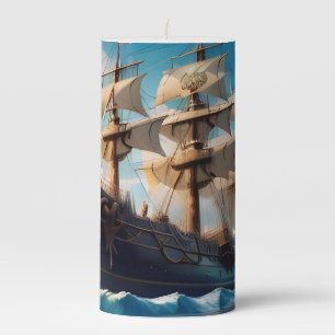 Tropical Beach Pirate Ship Pillar Candle