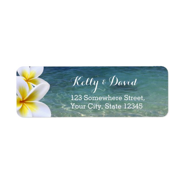 Tropical Beach & Plumeria Flowers Return Address Label (Front)
