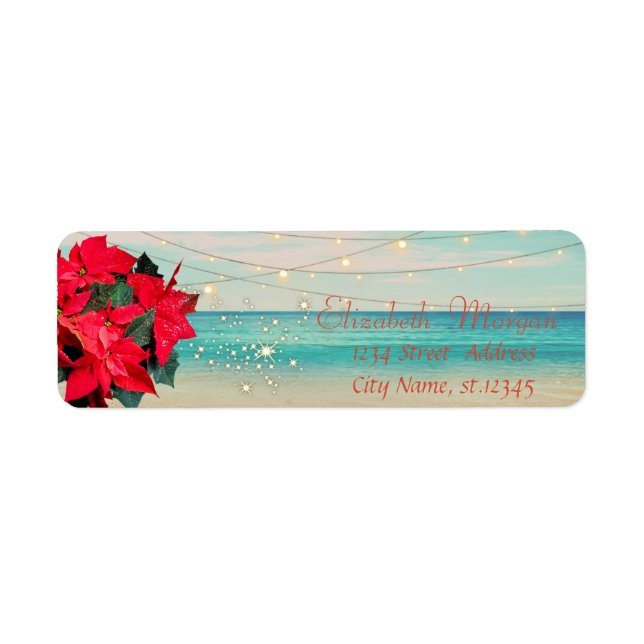 Tropical,Beach,Poinsettia, Lights, Snowflakes Label (Front)
