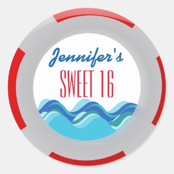 Tropical Beach Pool Party Sweet 16 Classic Round Sticker by MaggieMart at Zazzle