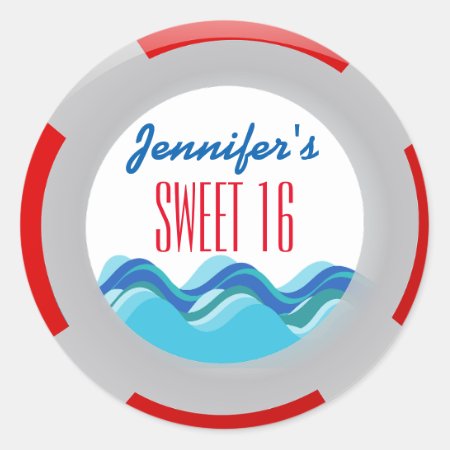 Tropical Beach Pool Party Sweet 16 Classic Round Sticker