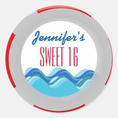 Tropical Beach Pool Party Sweet 16 Classic Round Sticker