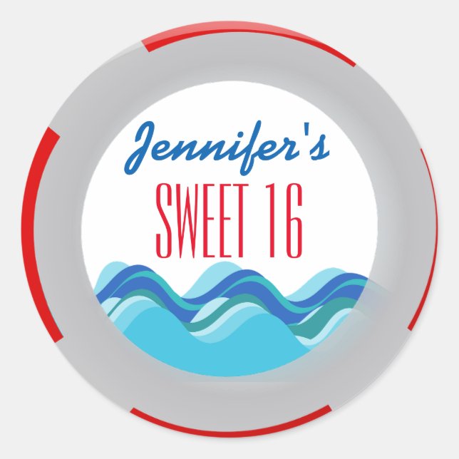 Tropical Beach Pool Party Sweet 16 Classic Round Sticker (Front)