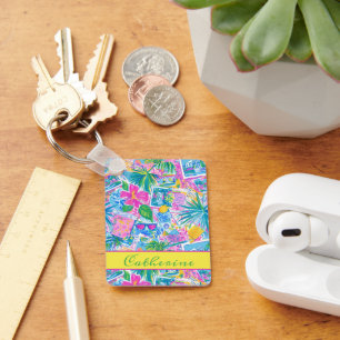 Tropical Beach Postcards Personalized Keychain