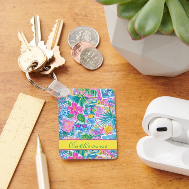 Tropical Beach Postcards Personalized Keychain (Desk)