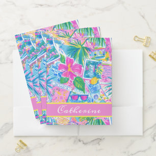 Tropical Beach Postcards Personalized Pocket Folder