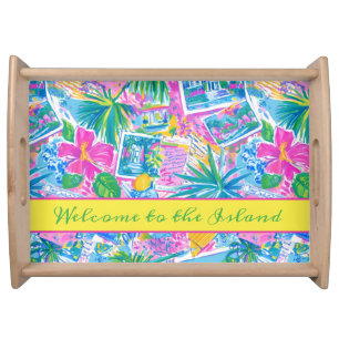 Tropical Beach Postcards Personalized Serving Tray