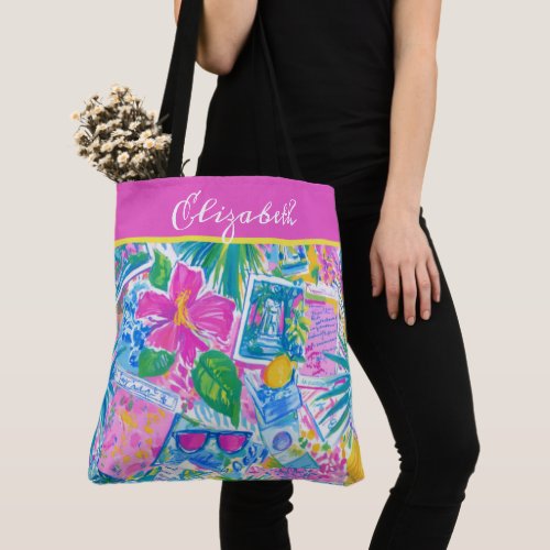 Tropical Beach Postcards Personalized Tote Bag