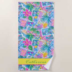 Tropical Beach Postcards Personalized Towel