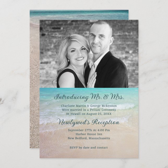 Tropical Beach Private Wedding Reception Invite (Front/Back)