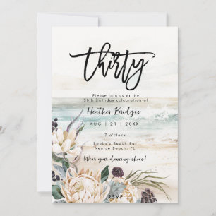 Tropical beach protea 30th birthday party invitation
