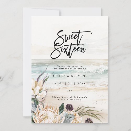 tropical beach protea sweet 16 invitation