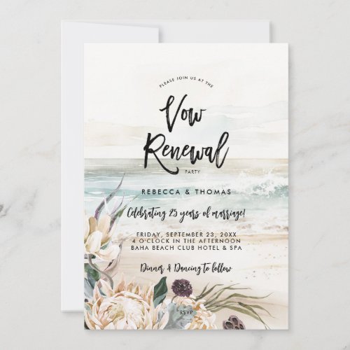 tropical beach protea vow renewal invitation