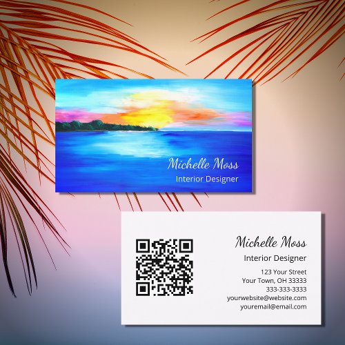 Tropical Beach QR code Abstract Interior Design  Business Card