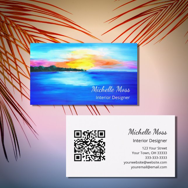 Tropical Beach QR code Abstract Interior Design  Business Card (Creator Uploaded)