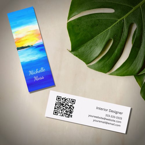 Tropical Beach QR code Abstract Sunset Mini Business Card