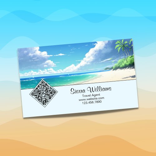 Tropical Beach QR Code Coastal Blue Business Card Magnet