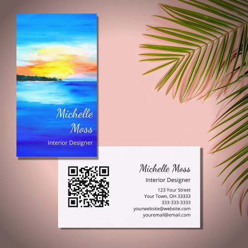 Tropical Beach QR code Interior Design Abstract Business Card