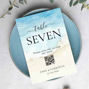 Tropical Beach QR Code Wedding Menu Table Number