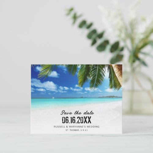 Tropical Beach QR Code Wedding Save the Date Announcement Postcard