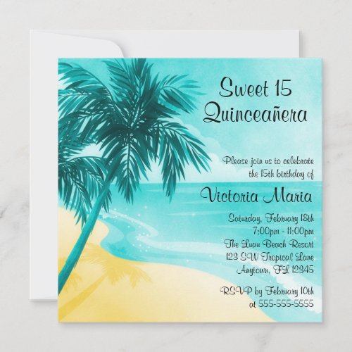 Tropical Beach Quinceanera Birthday Invitations