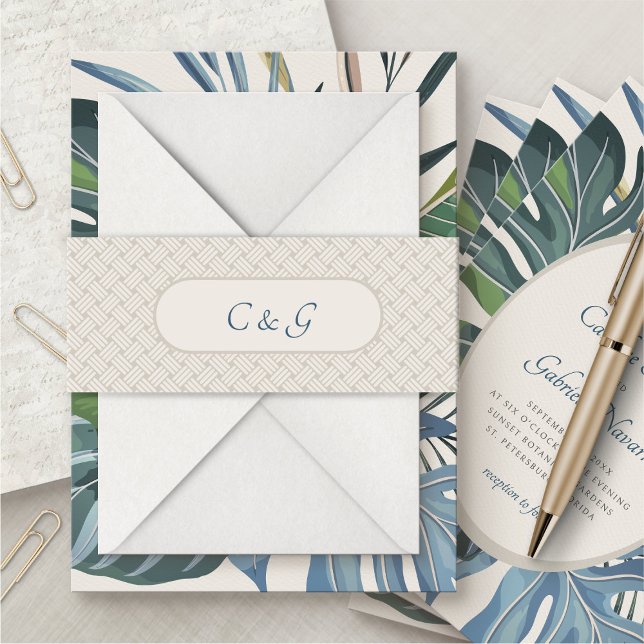 Tropical Beach Rattan Wedding Invitation Belly Band (Creator Uploaded)