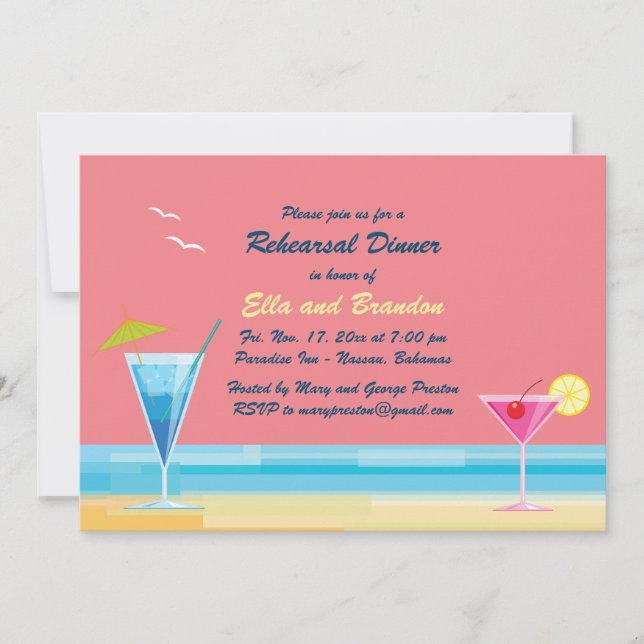 Tropical Beach Rehearsal Dinner Invitation (Front)