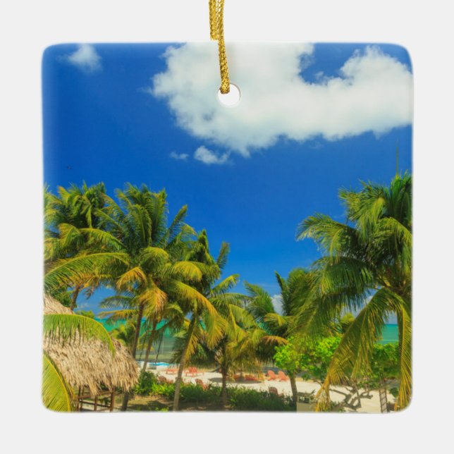 Tropical beach resort, Belize Ceramic Ornament (Front)