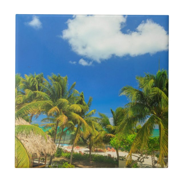 Tropical beach resort, Belize Ceramic Tile (Front)