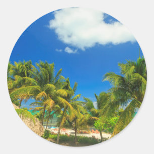 Tropical beach resort, Belize Classic Round Sticker
