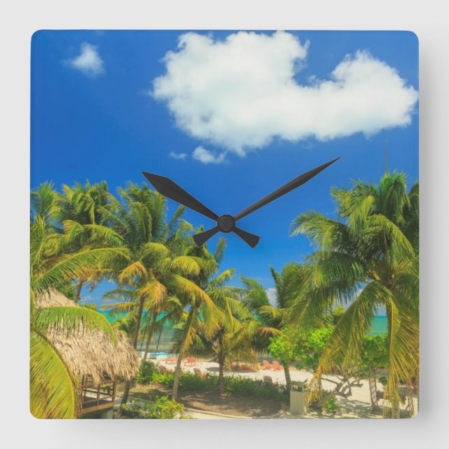Tropical beach resort, Belize Square Wall Clock (Front)