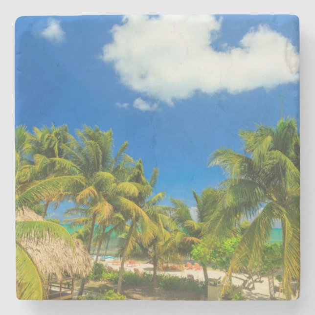 Tropical beach resort, Belize Stone Coaster (Front)