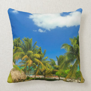 Tropical beach resort, Belize Throw Pillow