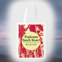 Tropical Beach Resort with Palm Trees Design Grocery Bag