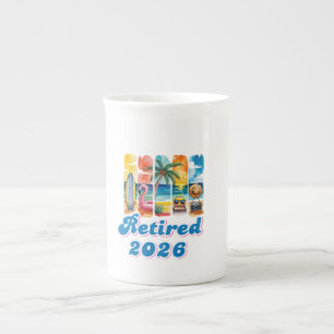 Tropical beach retirement bone china mug